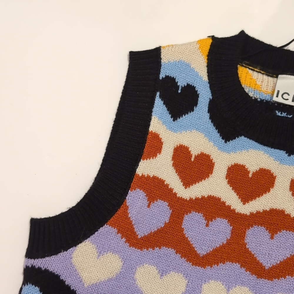 Ichi Heart Print Multicolour Sweather Vest XS Kidcore - Picture 5 of 10